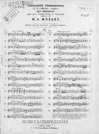 Вольфганг Амадей Моцарт. Collection de quatuors pour 2 violons, viola et violoncelle par W. A. Mozart