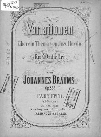 Йоганнес Брамс. Variationen uber ein Thema v. Jos. Haydn fur Orchester v. Johannes Brahms