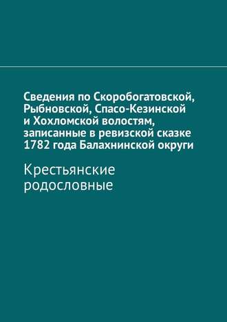 Наталья Федоровна Козлова. Сведения по Скоробогатовской, Рыбновской, Спасо-Кезинской и Хохломской волостям, записанные в ревизской сказке 1782 года Балахнинской округи. Крестьянские родословные