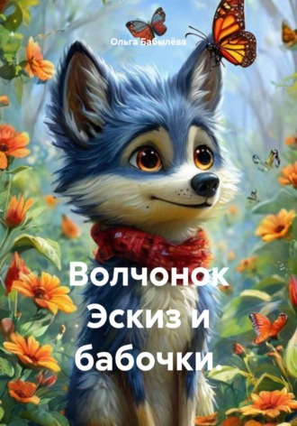 Волчонок Эскиз и бабочки. 