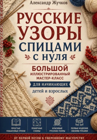 Русские узоры спицами с нуля. Большой иллюстрированный мастер-класс для начинающих детей и взрослых. 